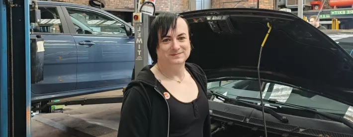 Lady by car